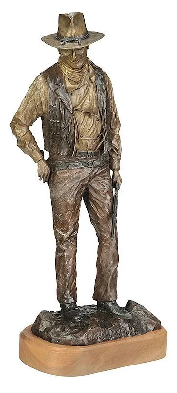 David Manuel, John Wayne, American, 1979, patinated bronze with wood base