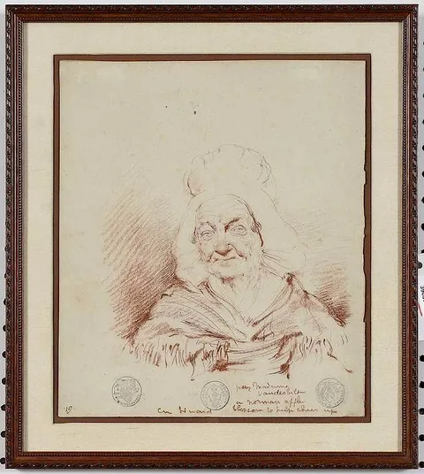 Charles Huard, Portrait of an Old Woman, red crayon on laid paper