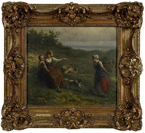 Jan Jacobus Matthijs Damschröder, Gatherers in a Seaside Field, oil on canvas
