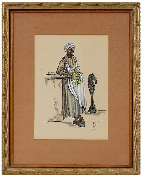 Alice Scott, Flower seller, 1945, gouache on card