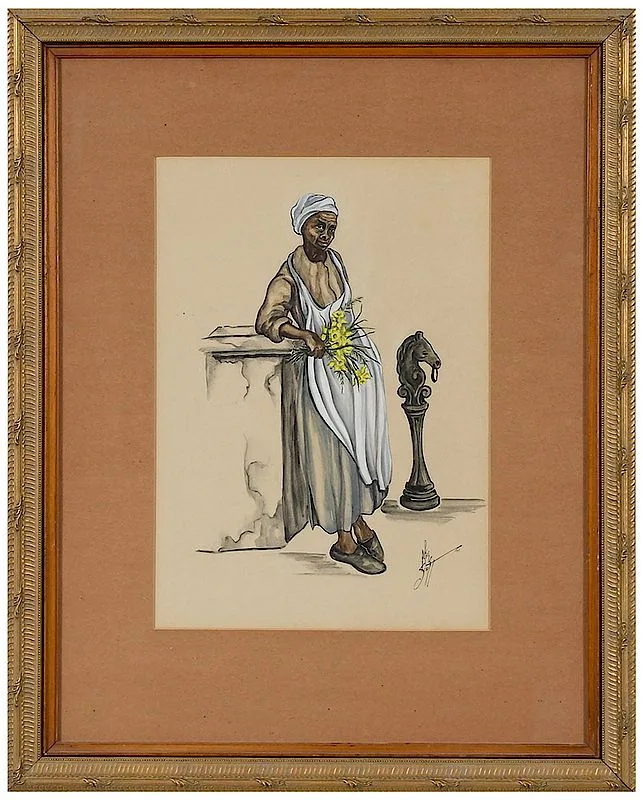 Alice Scott, Flower seller, 1945, gouache on card
