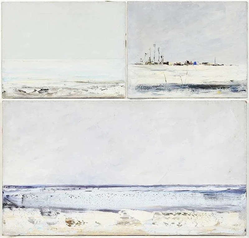Three small seascapes, each signed lower left "Ivan Mosca" one titled verso [Vicino Milano] by Ivan Mosca, oil on canvas, sold Jan 2019