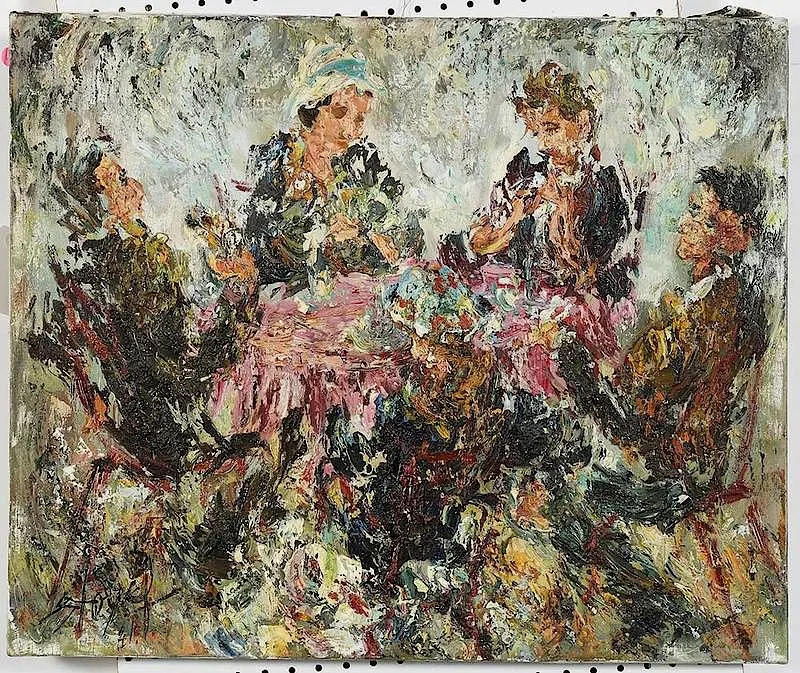 Christo Stoyef, Women Playing Cards, oil on canvas