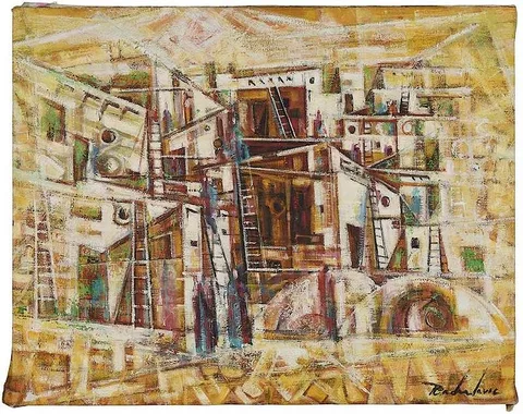 Savo Radulovic, Ladders & Buildings, oil on canvas