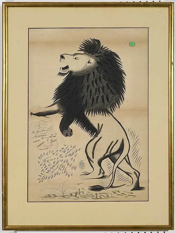 Calligraphic Drawing, Standing Lion, Kirksville, MO, pen and ink on paper