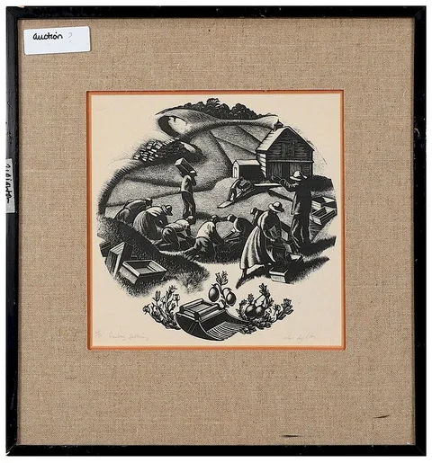 Clare Leighton, Cranberry Gathering, wood engraving