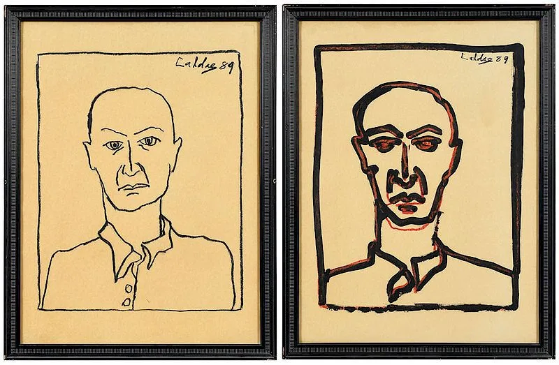 John Alvazo Caldas, Two portraits: Untitled, 1989, charcoal on paper
