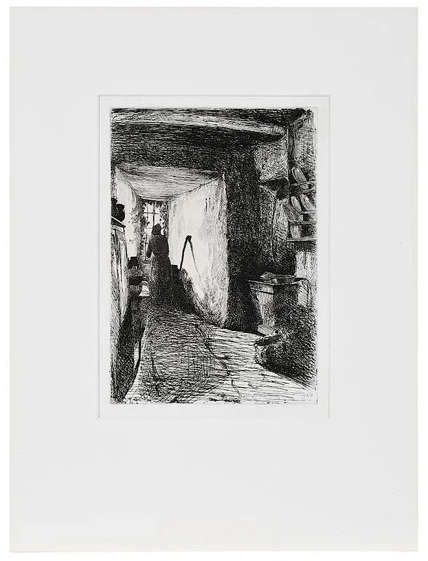 The Kitchen by James Abbott McNeill Whistler, 1858, drypoint etching on laid paper, sold Nov 2018