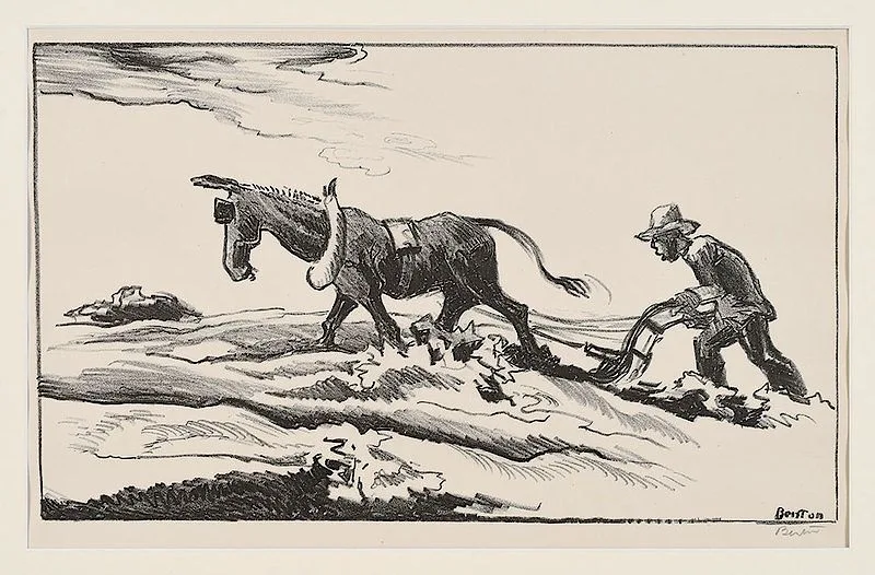 Plowing it Under (Ploughing) by Thomas Hart Benton, 1934, lithograph, sold Nov 2018