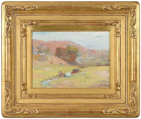 Robert Vonnoh, Connecticut Landscape with Two Cows, oil on canvas
