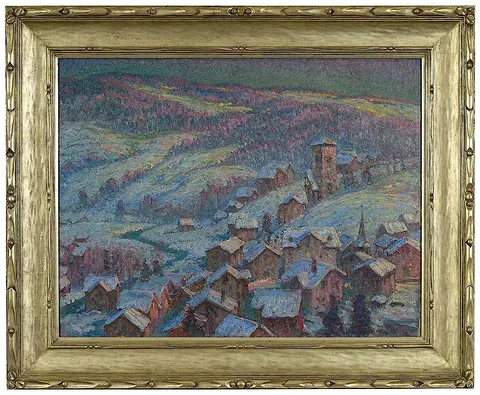 Twilight Village in the Valley, Gstaad by William Samuel Horton, oil on canvas, sold Nov 2018
