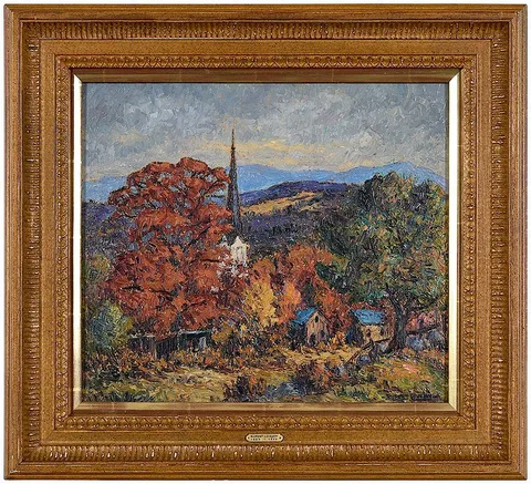 Rupert Lovejoy, Harrison, Maine in Autumn, oil on board