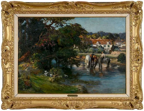 Fording a Stream, France by Frederick Arthur Bridgman, oil on canvas, sold Nov 2018