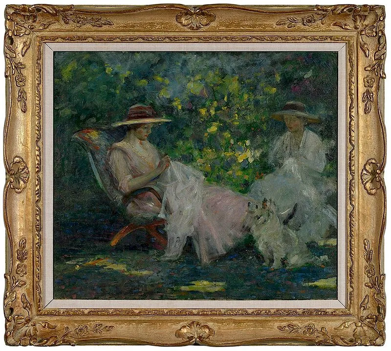 Afternoon Needlework by Edwin Murray MacKay, oil on canvas, sold Nov 2018