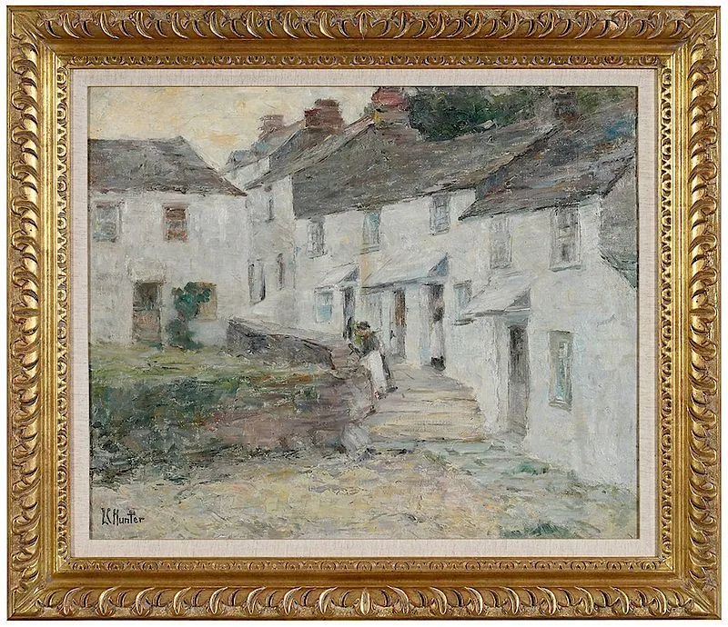 Lisbeth Clifton Hunter, Village Scene, oil on canvas