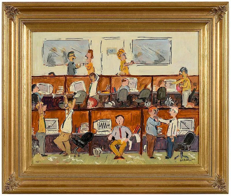 Wilfred J. Huttel, The Stock Brokers-The Good, The Bad and The Ugly, oil on foam core