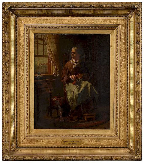 Hannah Binding Shoes by Thomas Waterman Wood, 1869, oil on canvas, sold Nov 2018