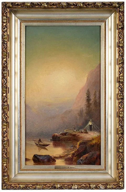Augustus Rockwell, Indian Encampment, oil on board