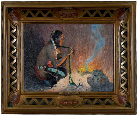 Chunga Firelight by E. Irving Couse, oil on canvas, sold Nov 2018