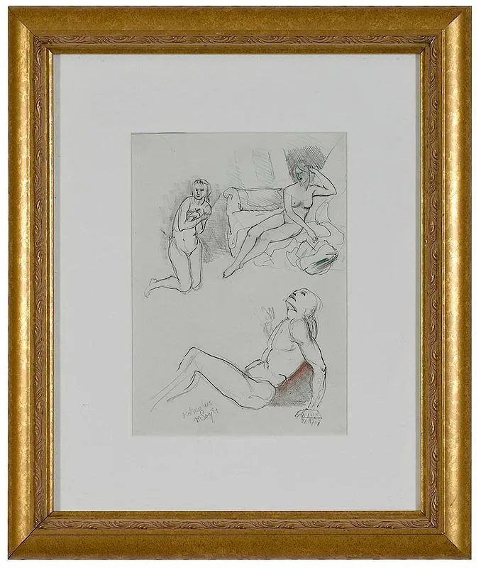 Old Masters by Moses Soyer, pencil sketch, sold Nov 2018