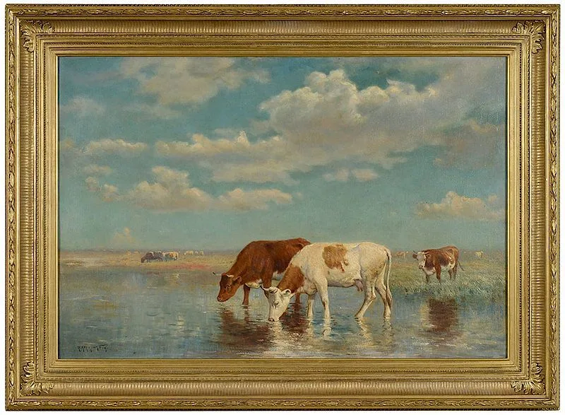 Cows Watering by Robert Atkinson Fox, oil on canvas, sold Nov 2018