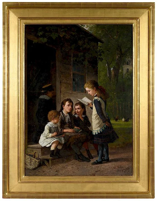 Children Playing School by William Hahn, 1879, oil on canvas, offered Nov 2018