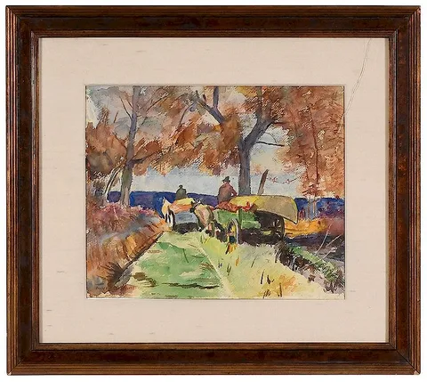 Anne Goldthwaite, The Drivers, a double sided watercolor, watercolor