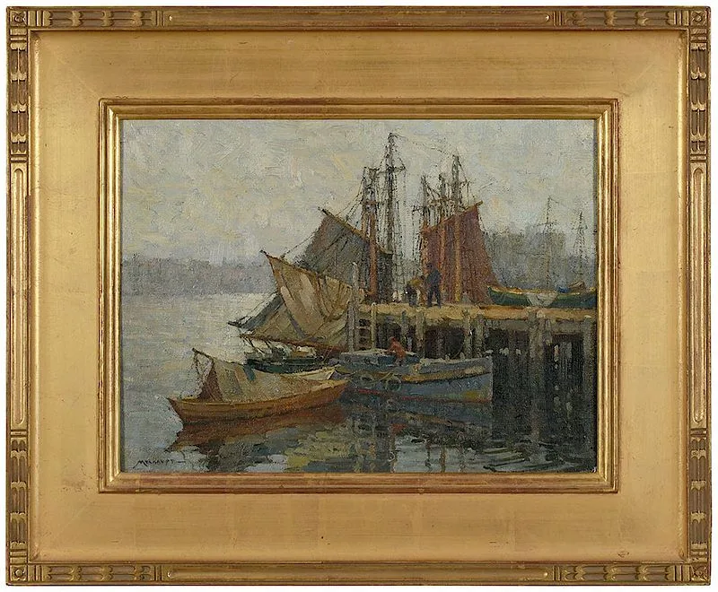 Silvery Morning, Gloucester by Frederick J. Mulhaupt, oil on canvasboard, sold Nov 2018