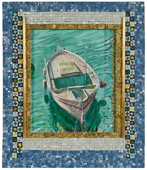 Fred Nall Hollis, Fishing Boat in Nice, 2002, oil on paper with mosaic