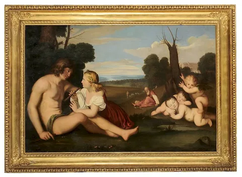 Giuseppe Mazzolini, The Three Ages of Man, after a work by Titian, oil on canvas