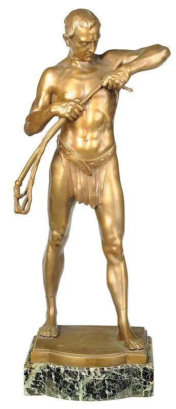 Ferdinand Lugerth, Gladiator with Whip (partially clad male nude), bronze