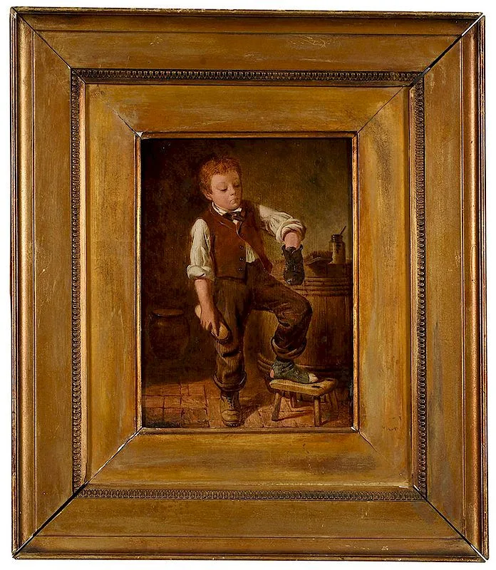 Frederick Morgan, Shining Shoes, oil on panel