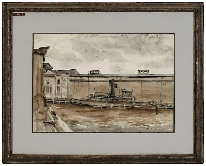 Tugboat Moored by Reginald Marsh, 1926, watercolor on paper, sold Nov 2018