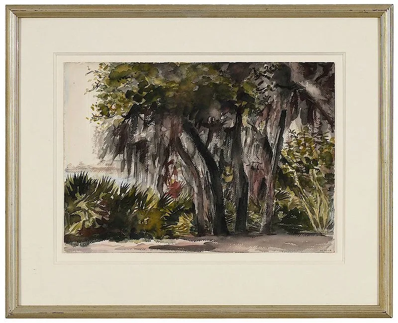Tropical River View by Reginald Marsh, watercolor on paper, sold Nov 2018