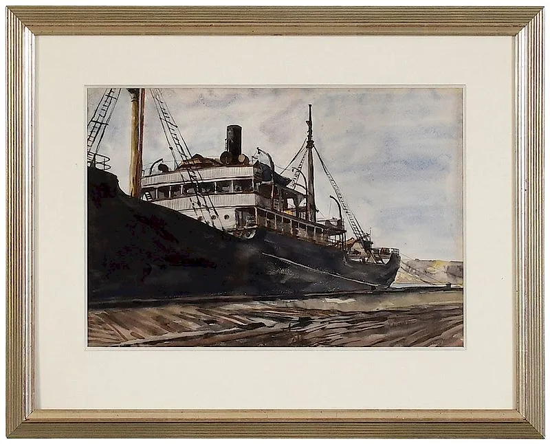 Freighter by Reginald Marsh, watercolor on paper, sold Nov 2018
