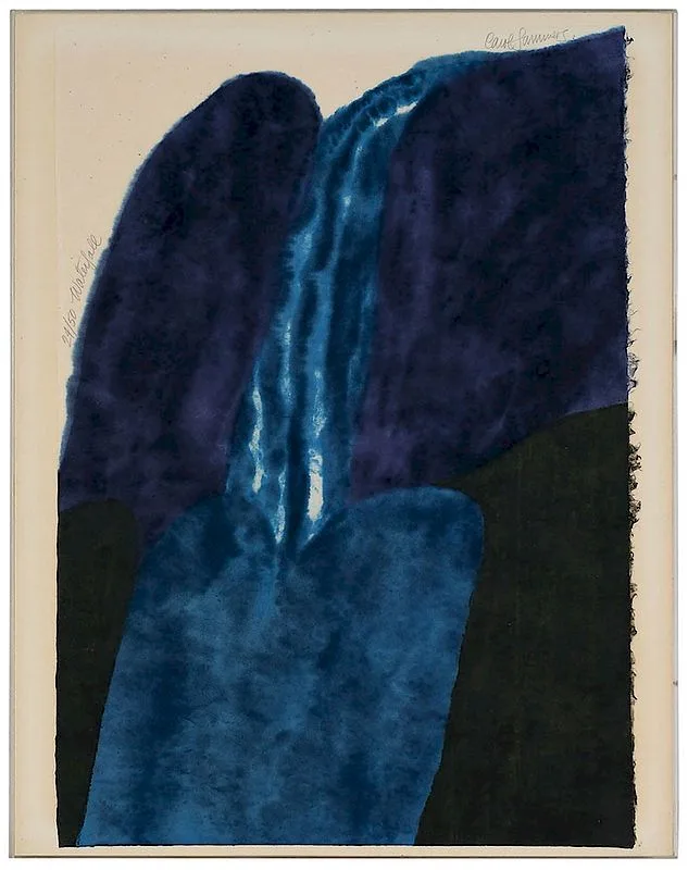 Waterfall by Carol Summers, color woodcut, sold Nov 2018