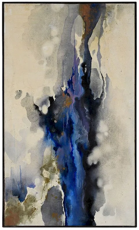 Untitled, abstract in blue by Caren Caraway, 1970, oil on canvas, sold Nov 2018