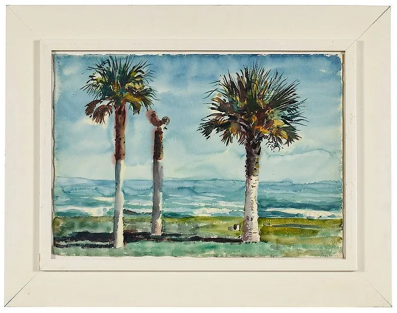 Two Palm Trees by Reginald Marsh, watercolor and pencil on paper, sold Nov 2018