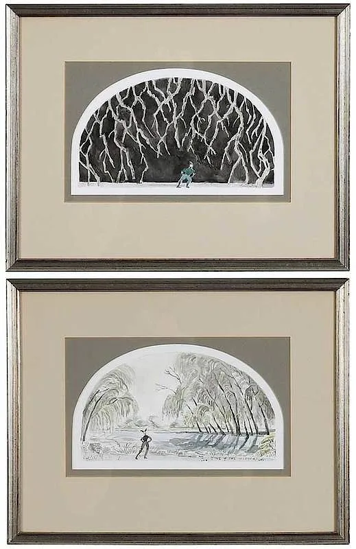 Oliver Smith, Two set designs for Wind in the Willows, 1984, watercolor on paper