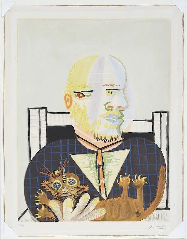 Vollard et son Chat by Pablo Picasso, 1960, aquatint on wove paper, sold Sep 2018