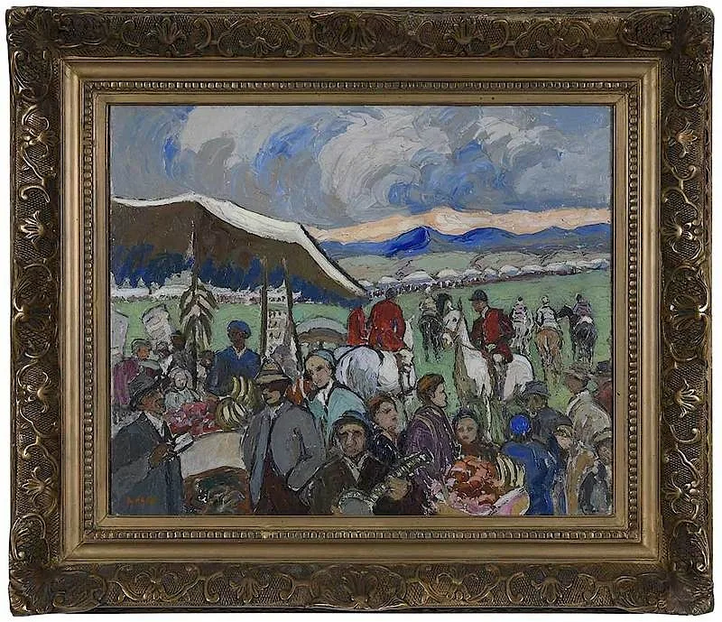 Before the Race by Letitia Marian Hamilton, signed lower left with monogram "LMH" oil on canvas, sold Sep 2018