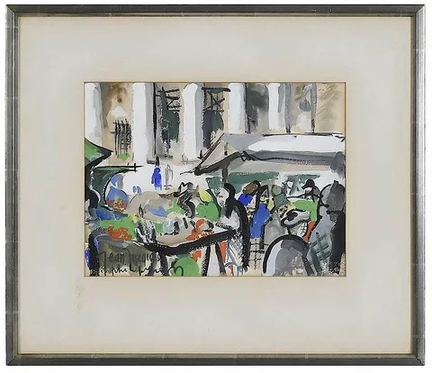 Ödön Márffy, Street Market, gouache on paper