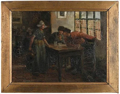 Gustave Flasschoen, Tavern Scene, oil on canvas