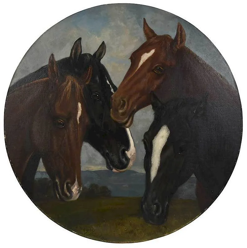 Frederic Rondel Sr., Four Horses in a Landscape, 1866, oil on hardboard