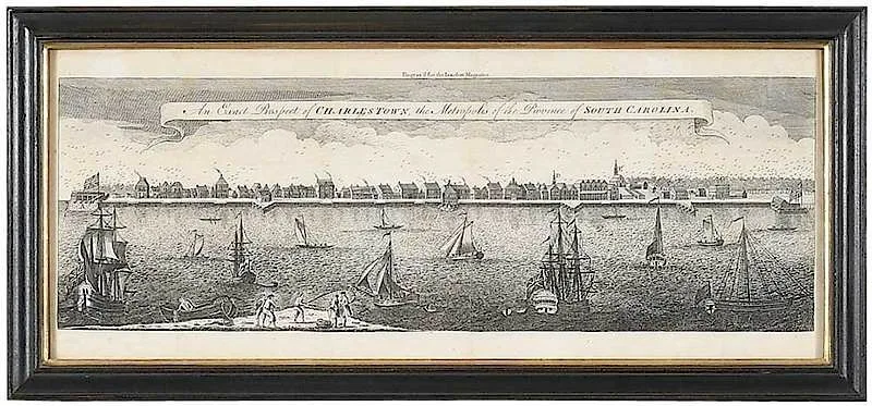 William Henry Toms, An Exact Prospect of Charles Town, the Metropolis of the Province of South Carolina, after Bishop Roberts, second edition (1779), originally published in The London Magazine, June 1762, uncolored, engraving on laid paper