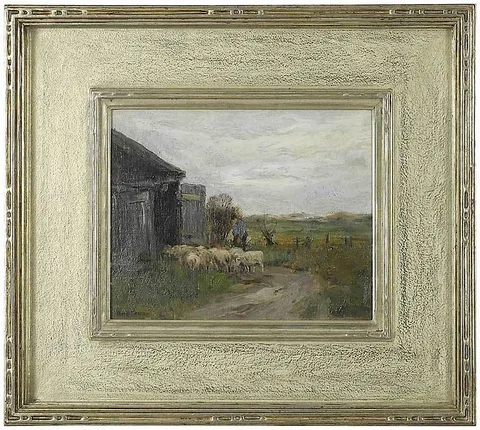 Return of the Flock by Charles P. Gruppé, oil on canvas, sold Sep 2018