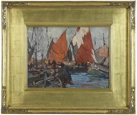 Harry Aiken Vincent, Fishing Boats, Chioggia, oil on canvas