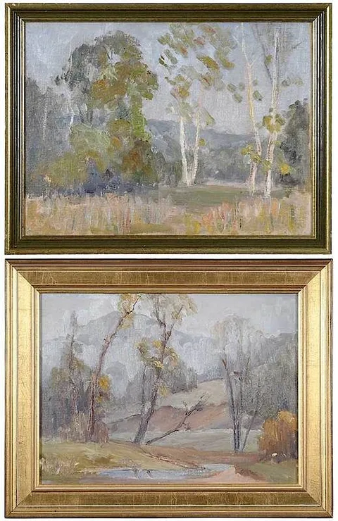 John Sylvan Brown, Two North Carolina mountain landscapes, not apparently signed, oil on canvas board