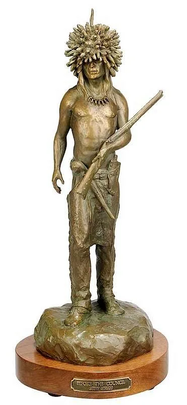 Before the Council by Scott Rogers, 1997, patinated bronze with wood base, sold Sep 2018