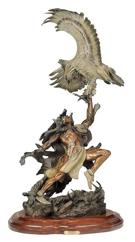 Vic Payne, Braveheart, 1997, patinated and cold-painted bronze with wood rotating base